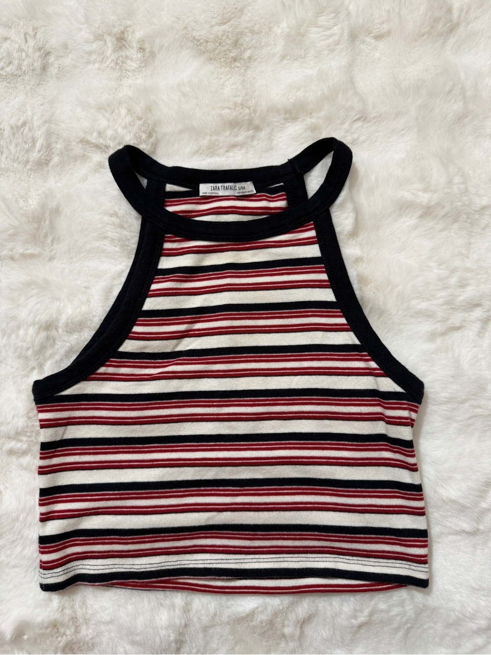 Zara Trafaluc Striped High Neck Crop Tank Top Size S
